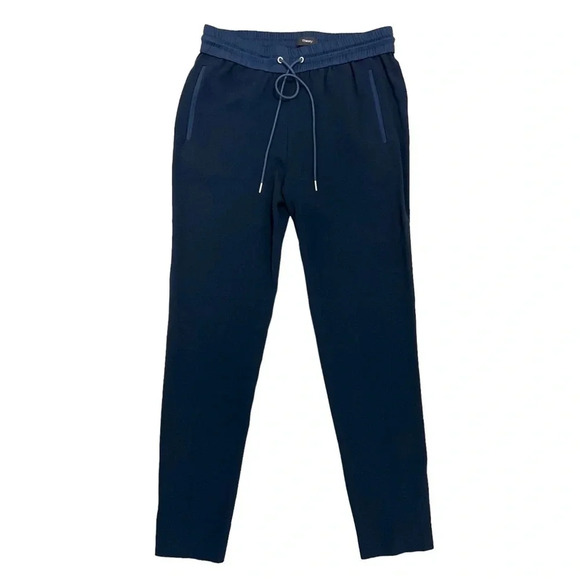 Theory Crepe Navy Blue Drawstring Waist Pull On Pants Zip Ankle Casual Size S - Picture 10 of 10